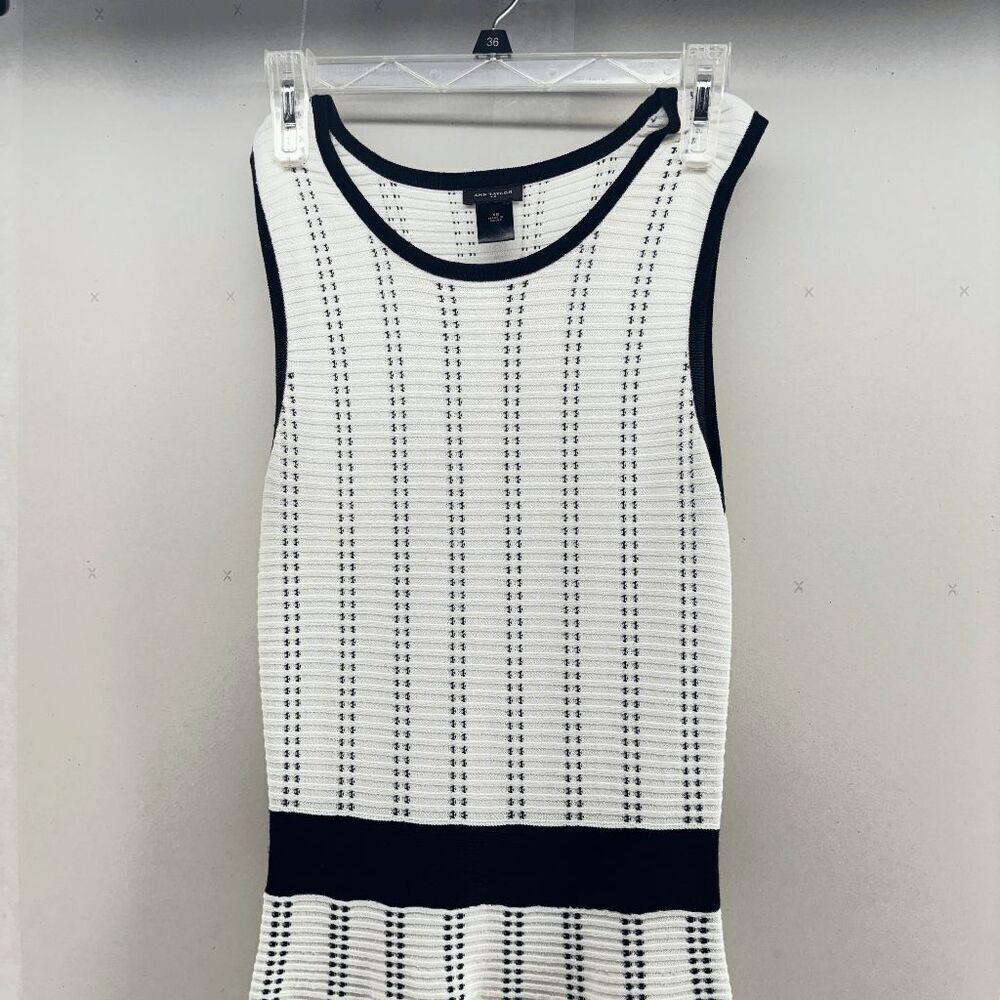 Ann Taylor Dress XS White Black Striped Fit Flare Rib Knit Tennis Style - Picture 3 of 7